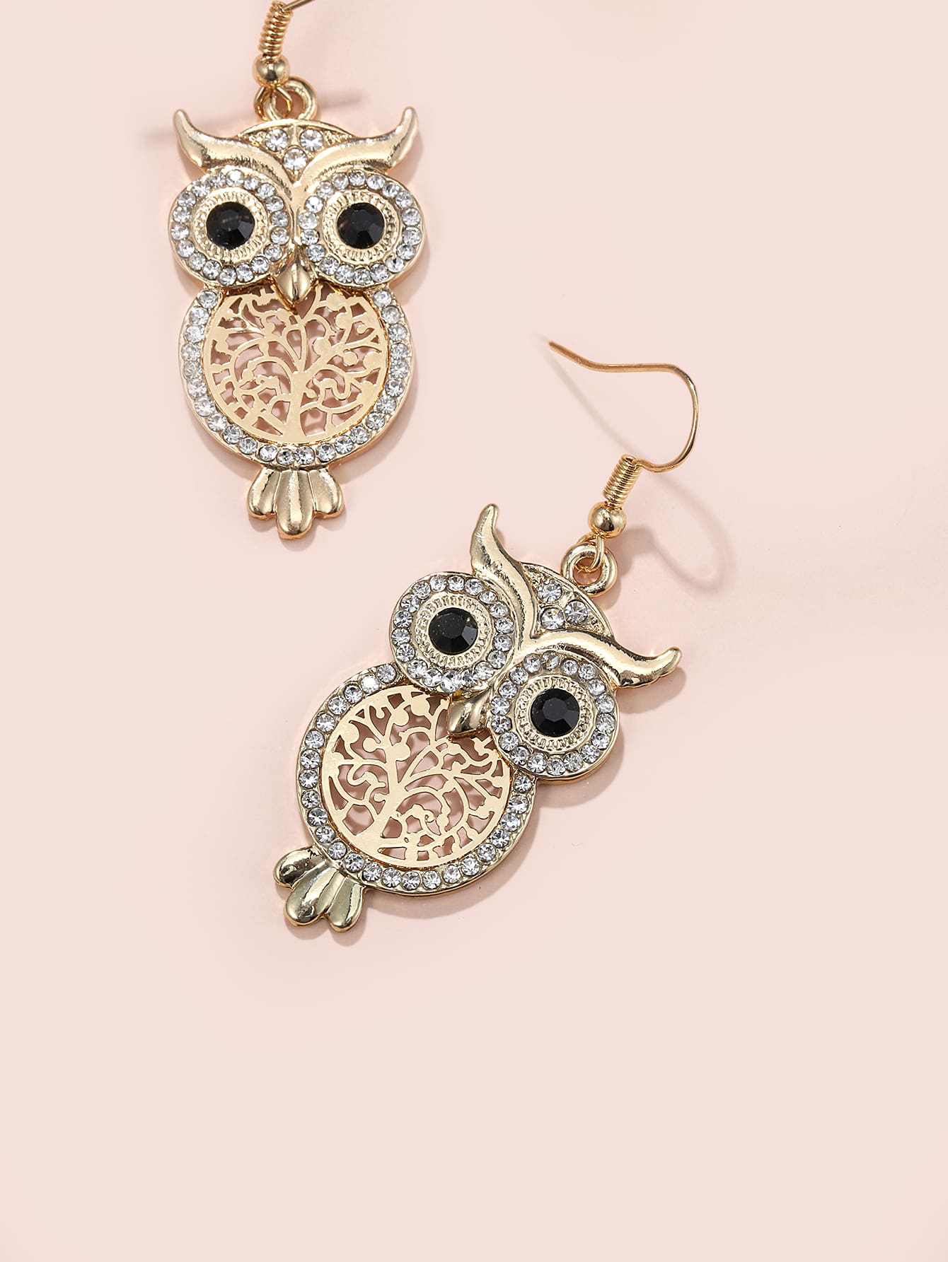 Rhinestone Owl Design Drop Earrings