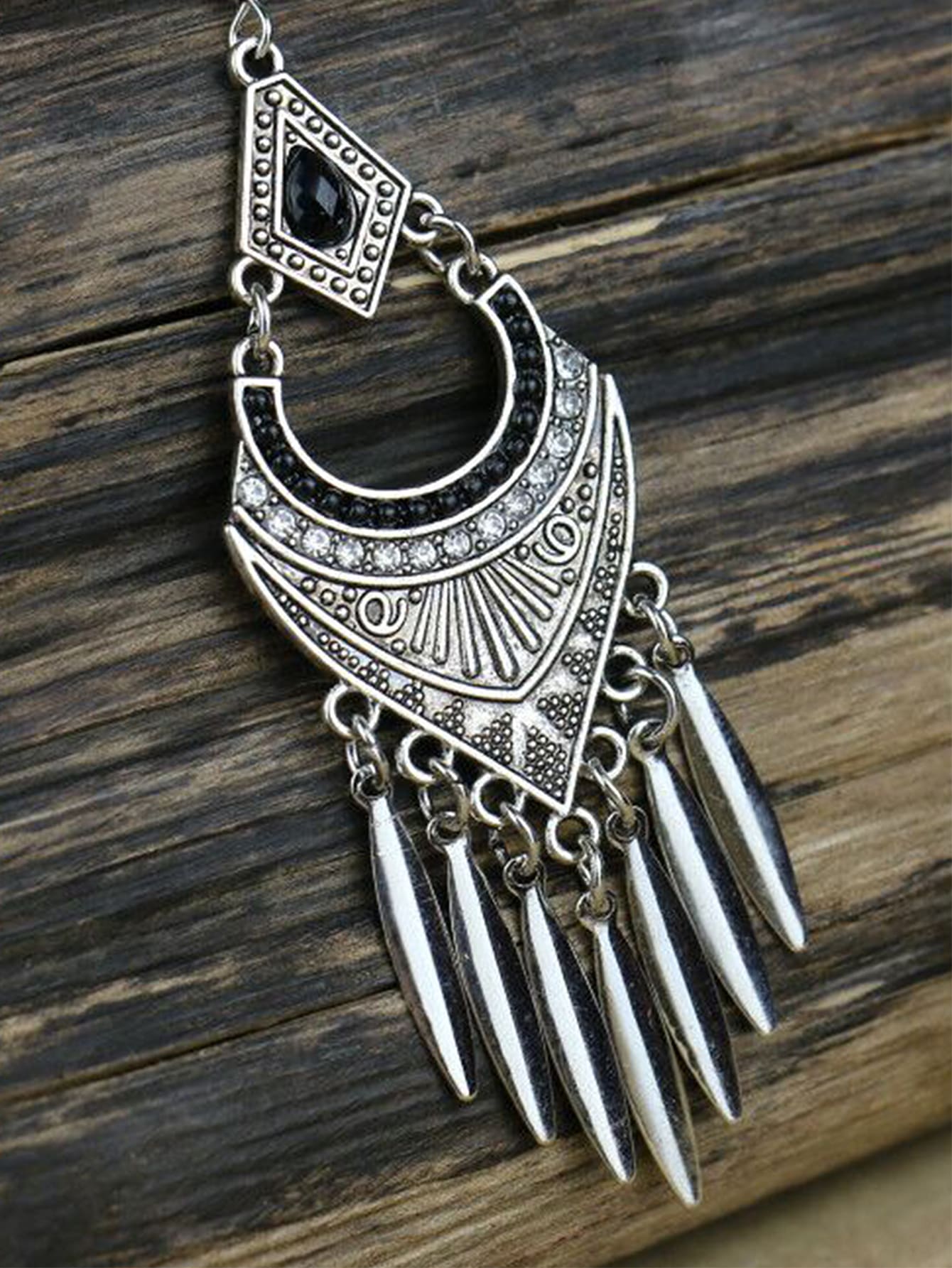 Sophisticated Silver Tassel Earrings: Geometric Glamour with Rhinestone Accents