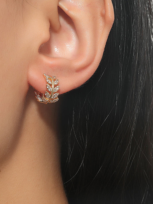 Cubic Zirconia Decor Leaf Design Earrings