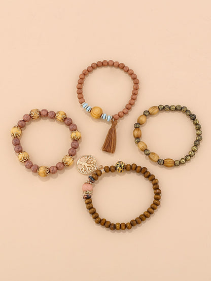 4pcs Tassel Charm Beaded Bracelet