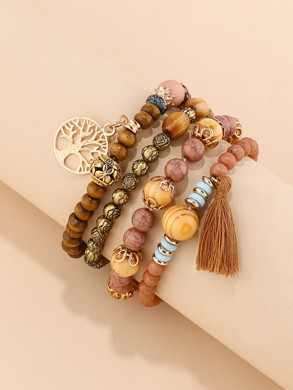 4pcs Tassel Charm Beaded Bracelet