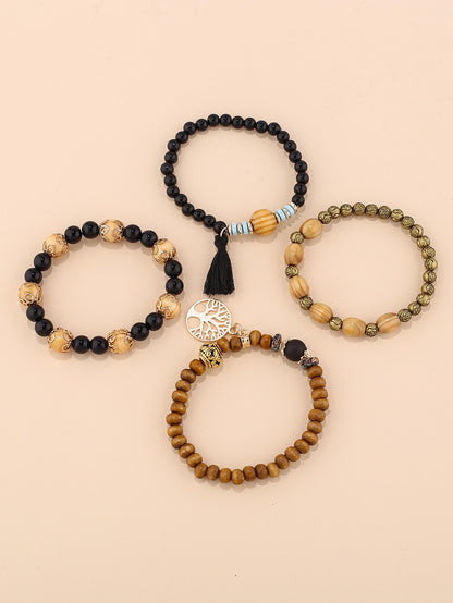 4pcs Tassel Charm Beaded Bracelet