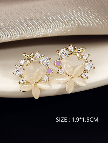 Rhinestone Flower Decor Stud Earrings