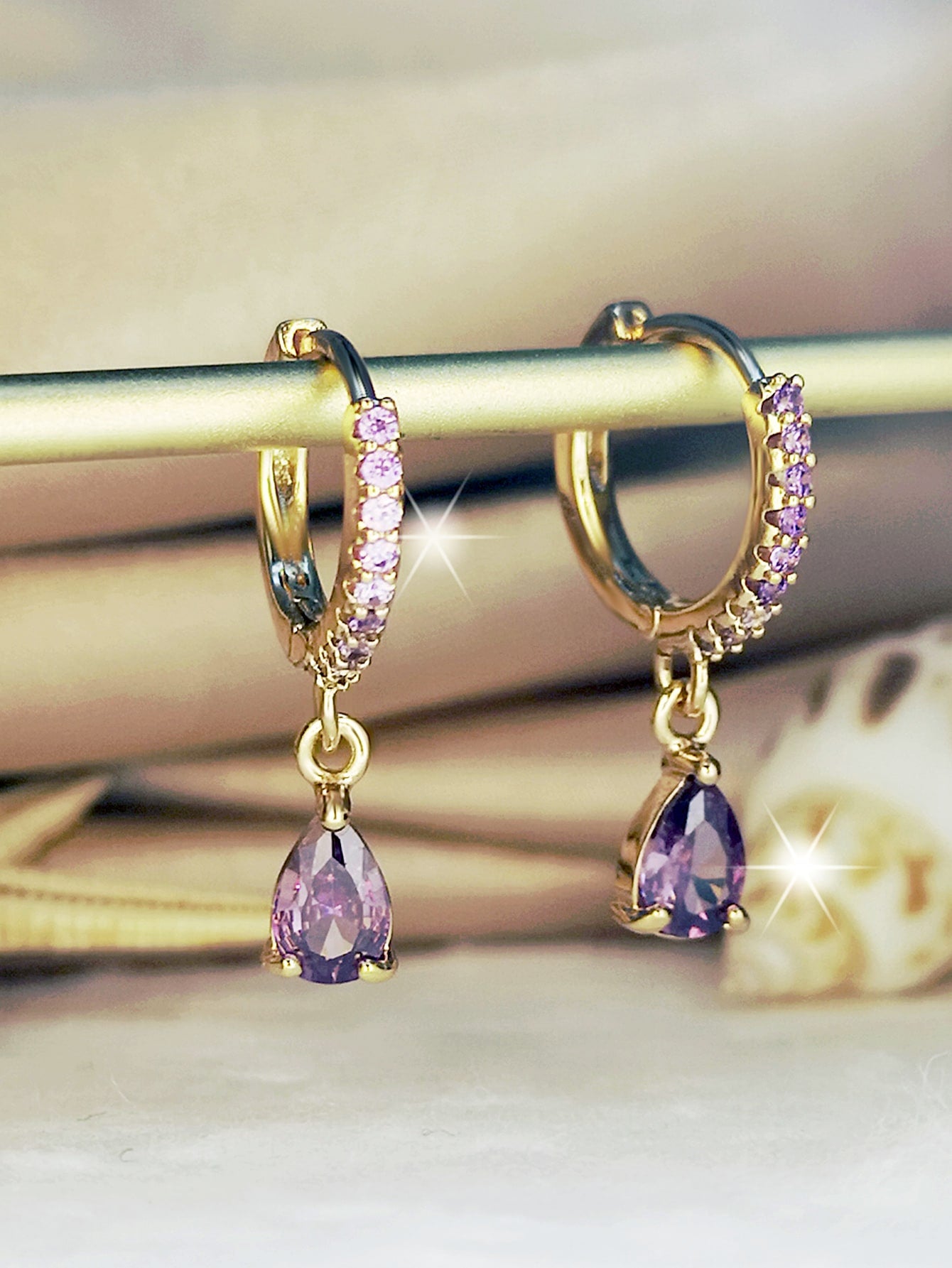 Cubic Zirconia Decor Drop Earrings