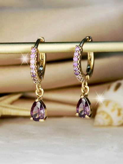 Cubic Zirconia Decor Drop Earrings