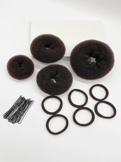 Hair Bun Maker Kit 4pcs Donut Bun Maker 1 Large 2 Medium And 1 Small 6pcs Elastic Hair Ties 20pcs Hair Bobby Pins Black