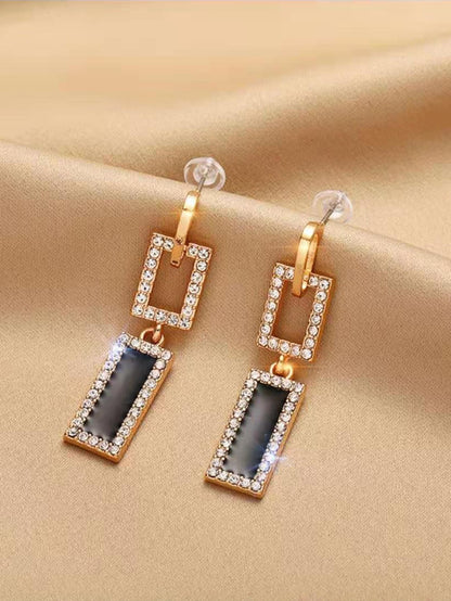 Rhinestone Decor Geometric Drop Earrings