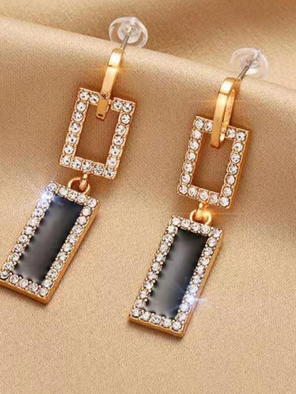 Rhinestone Decor Geometric Drop Earrings