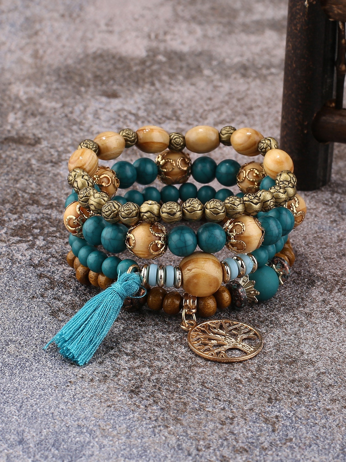 4pcs Tassel Charm Beaded Bracelet