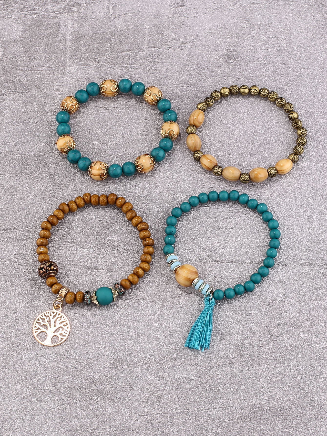 4pcs Tassel Charm Beaded Bracelet