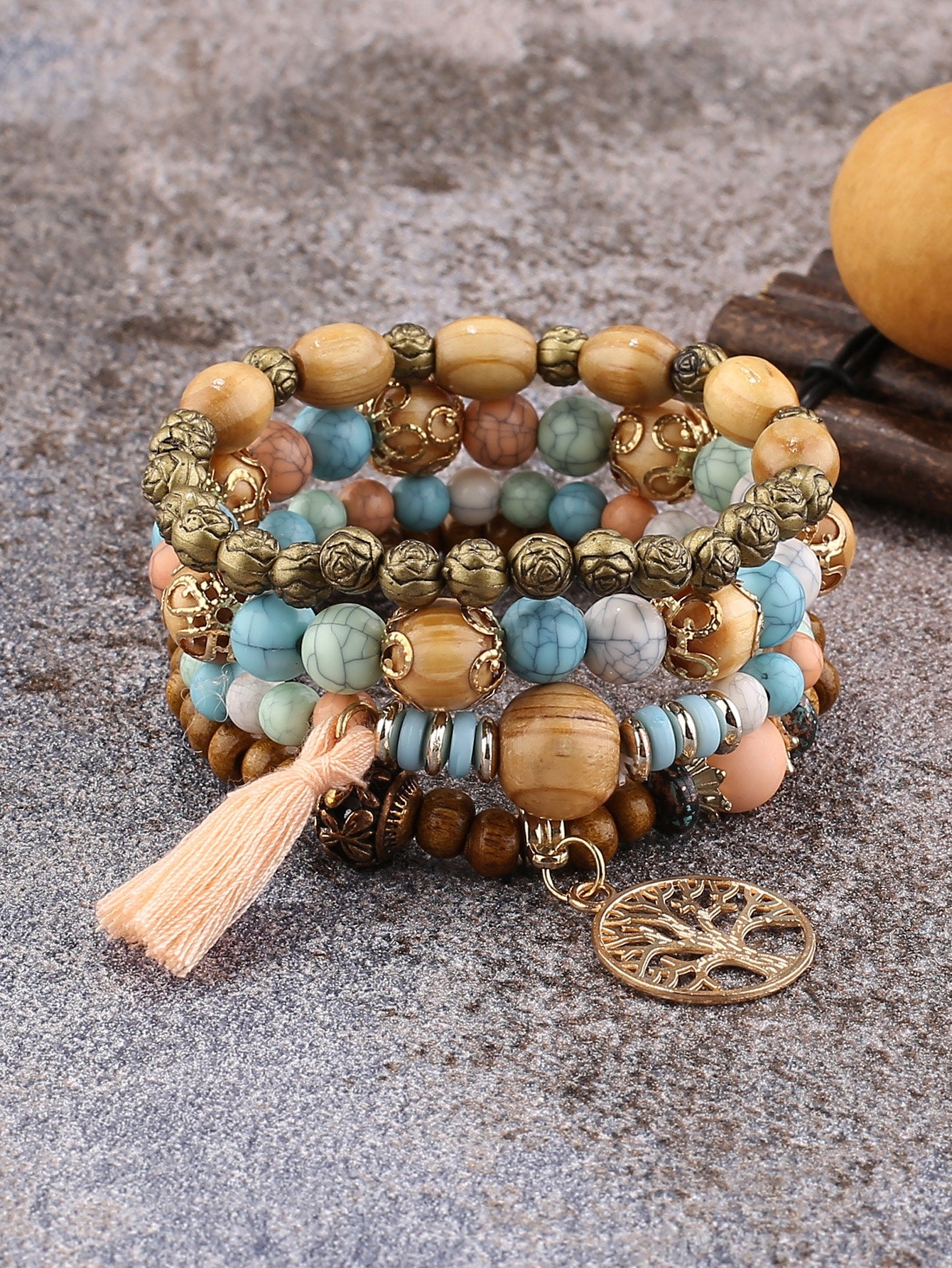 4pcs Tassel Charm Beaded Bracelet