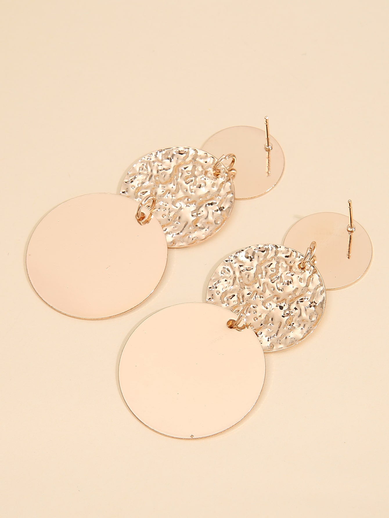 Textured Metal Round Drop Earrings