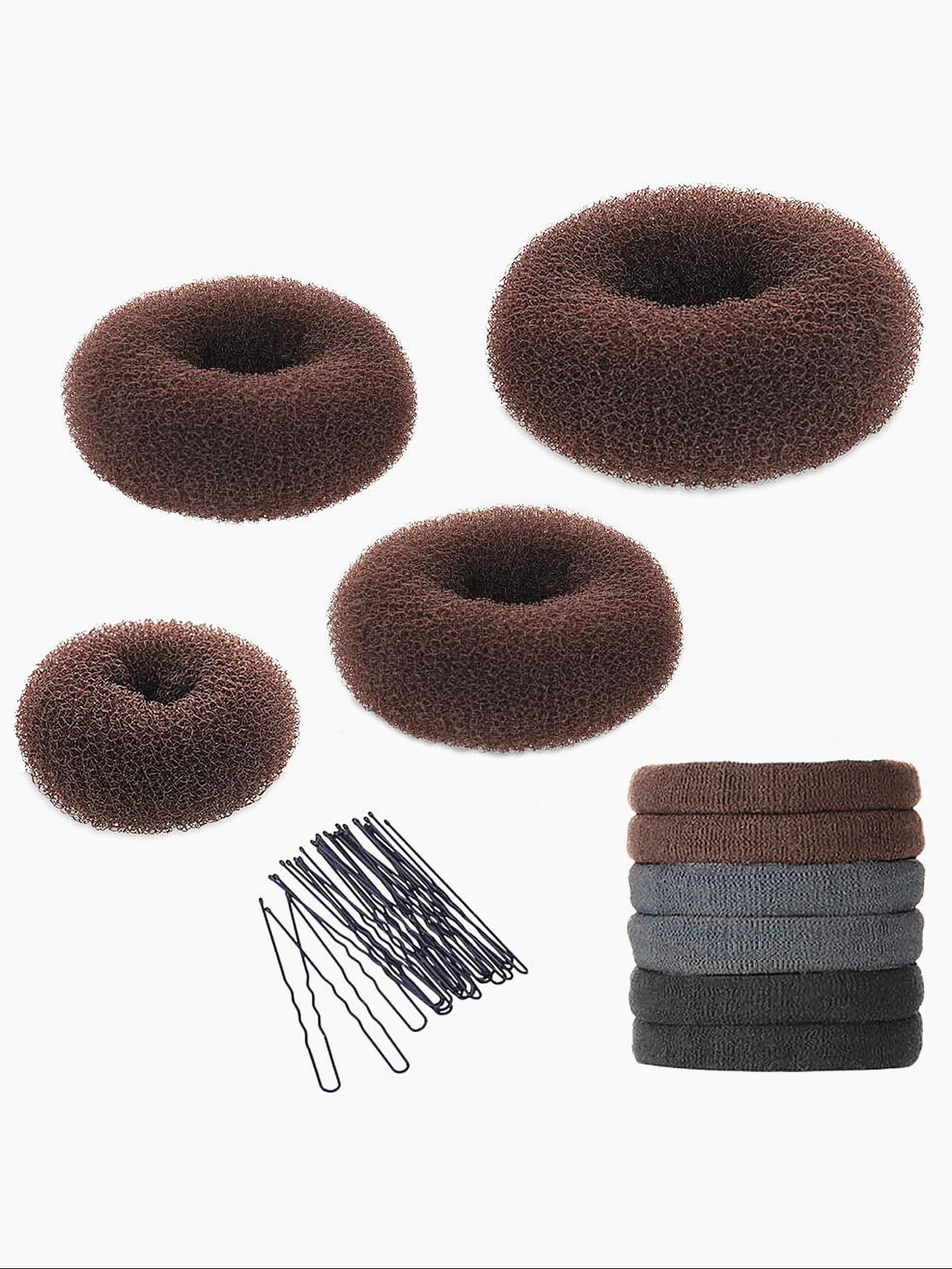 Hair Bun Maker Kit 4pcs Donut Bun Maker 1 Large 2 Medium And 1 Small 6pcs Elastic Hair Ties 20pcs Hair Bobby Pins Black