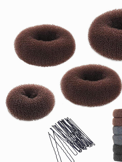 Hair Bun Maker Kit 4pcs Donut Bun Maker 1 Large 2 Medium And 1 Small 6pcs Elastic Hair Ties 20pcs Hair Bobby Pins Black