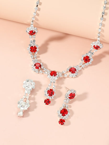 Rhinestone Decor Necklace & Drop Earrings