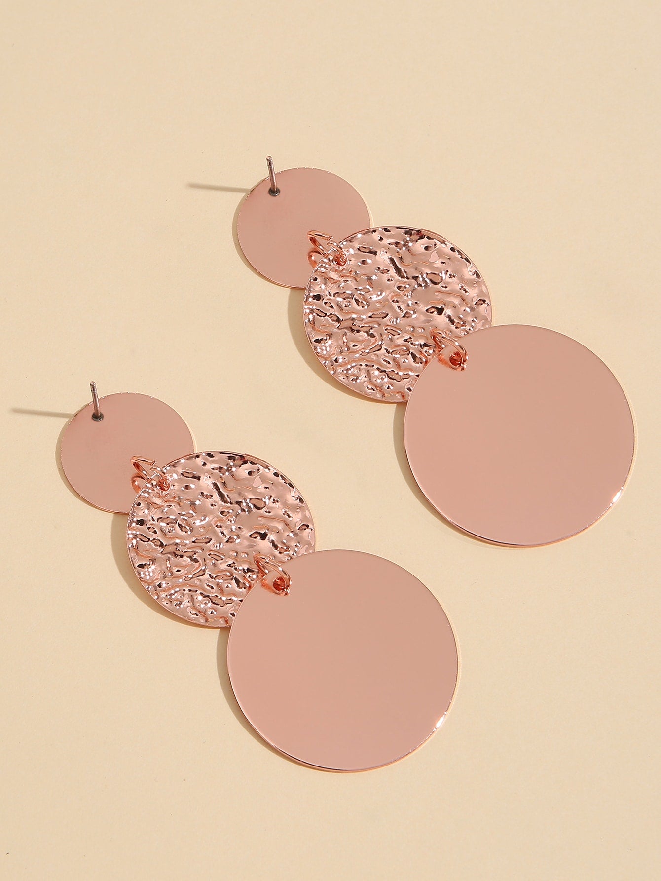 Textured Metal Round Drop Earrings