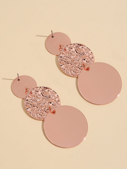 Textured Metal Round Drop Earrings