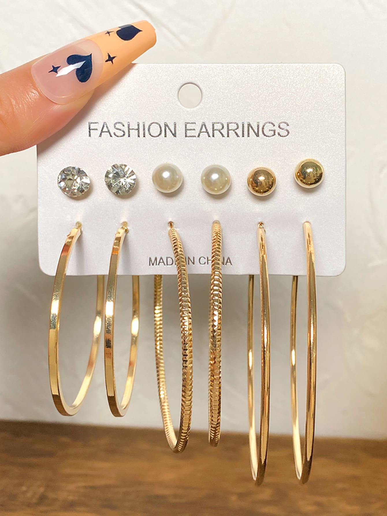 6pairs/set Rhinestone & Faux Pearl Decor Earrings