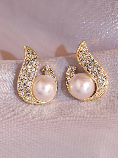 Rhinestone Faux Pearl Decor Stud Earrings