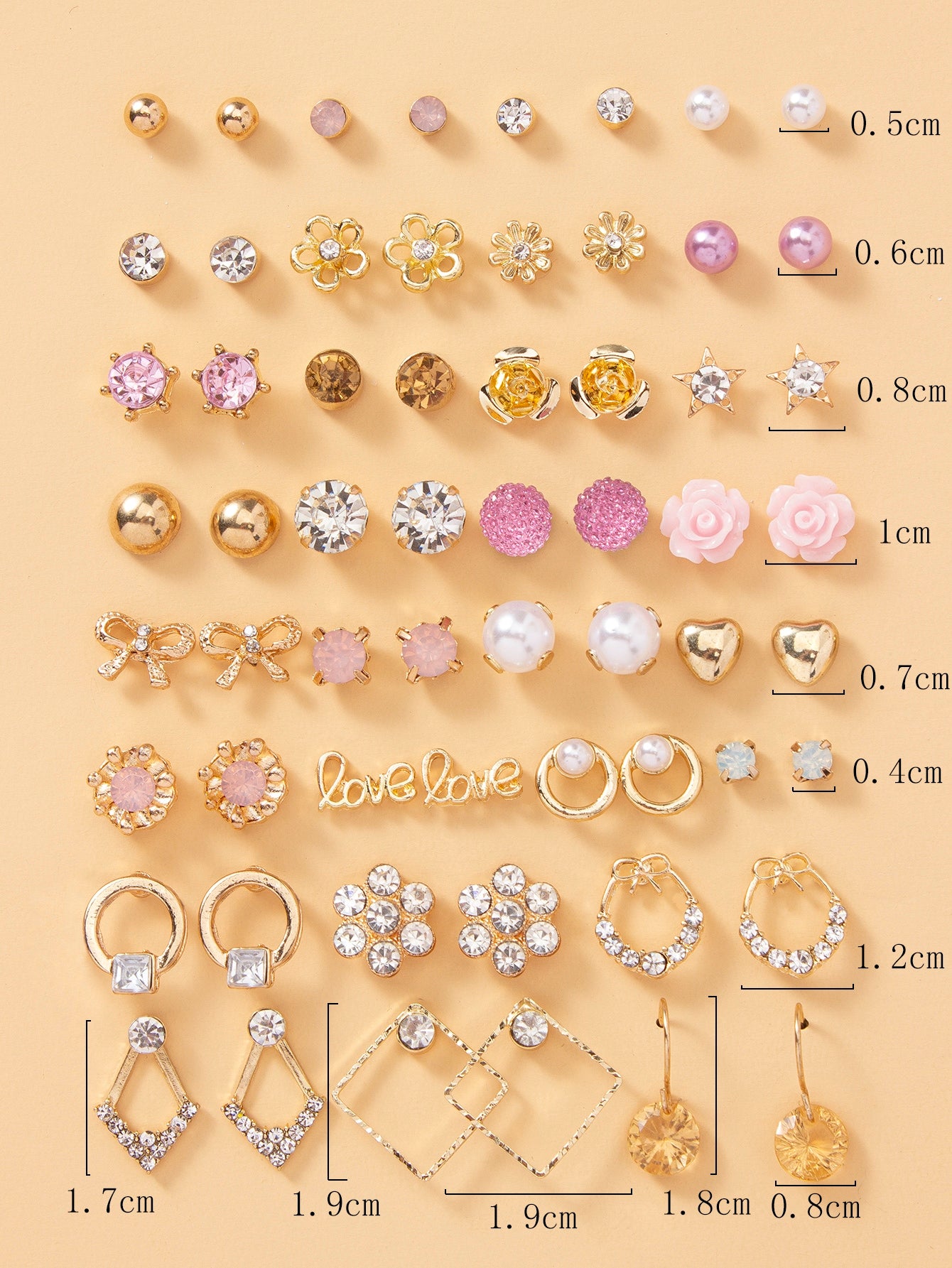 30pairs Cubic Zirconia Flower Decor Earrings