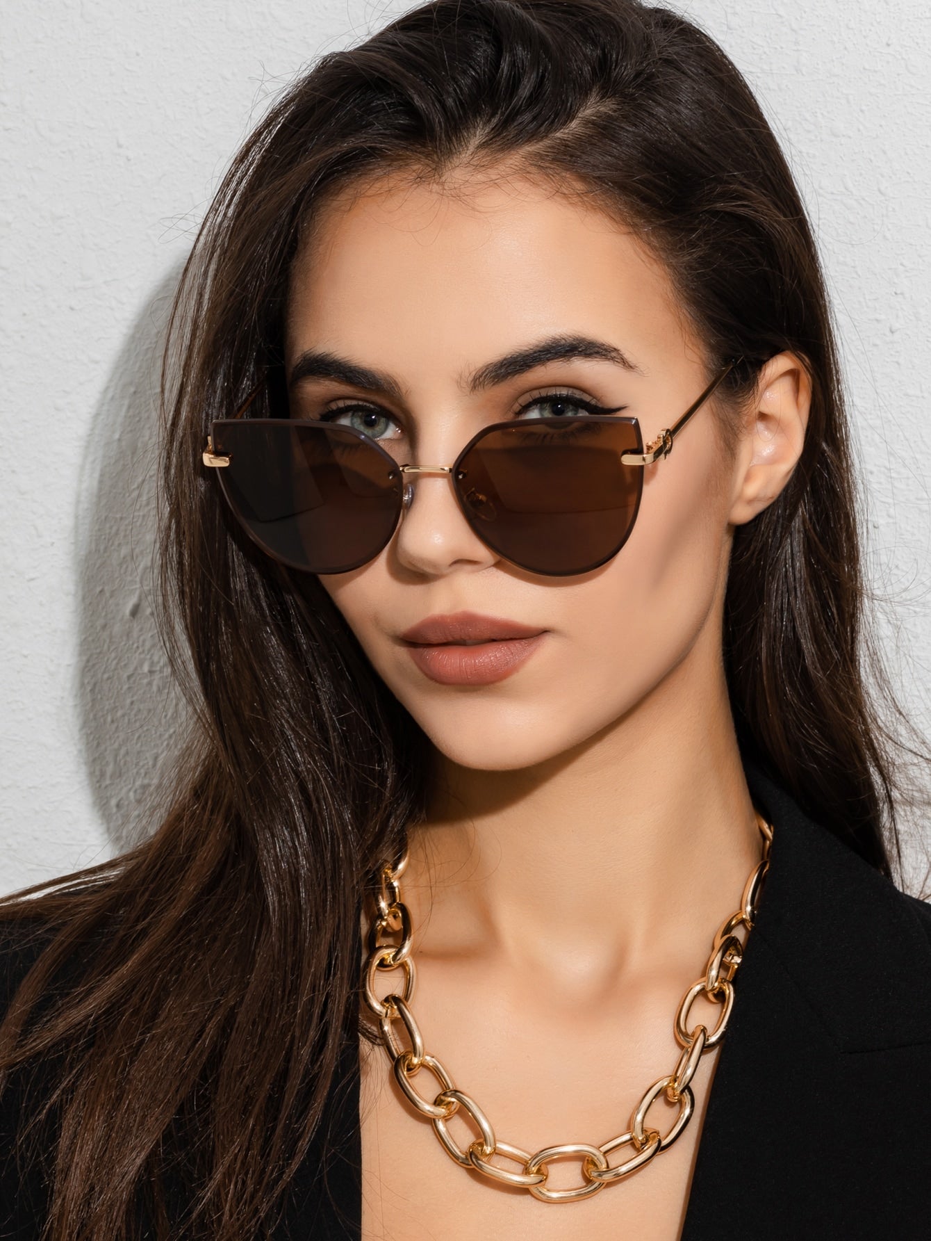 1pc Women's Metal Frame Cat Eye Sunglasses