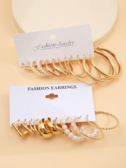 12pairs Faux Pearl Decor Twist Design Hoop Earrings