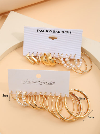 12pairs Faux Pearl Decor Twist Design Hoop Earrings