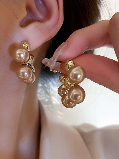 Faux Pearl Decor Hoop Earrings