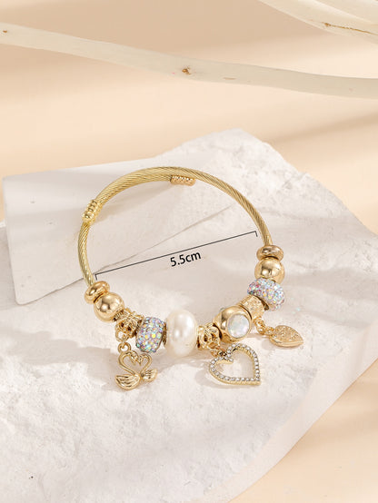 Rhinestone Heart Charm Bangle