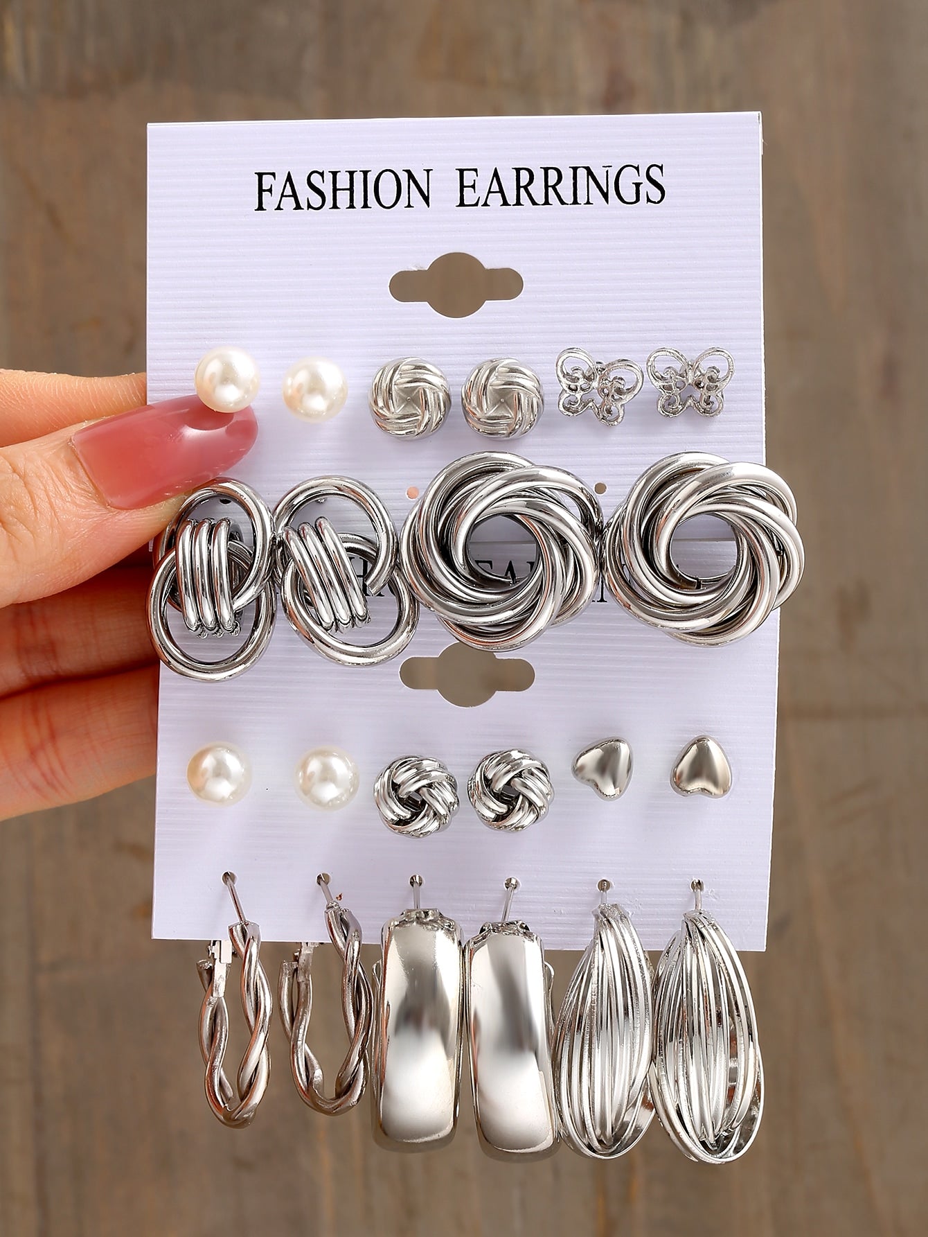 36pcs set Fashion Zinc Alloy Faux Pearl Decor Twisted Hoop Earrings