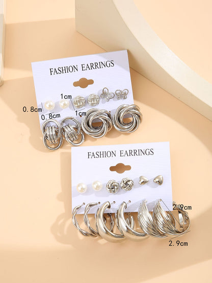 36pcs set Fashion Zinc Alloy Faux Pearl Decor Twisted Hoop Earrings