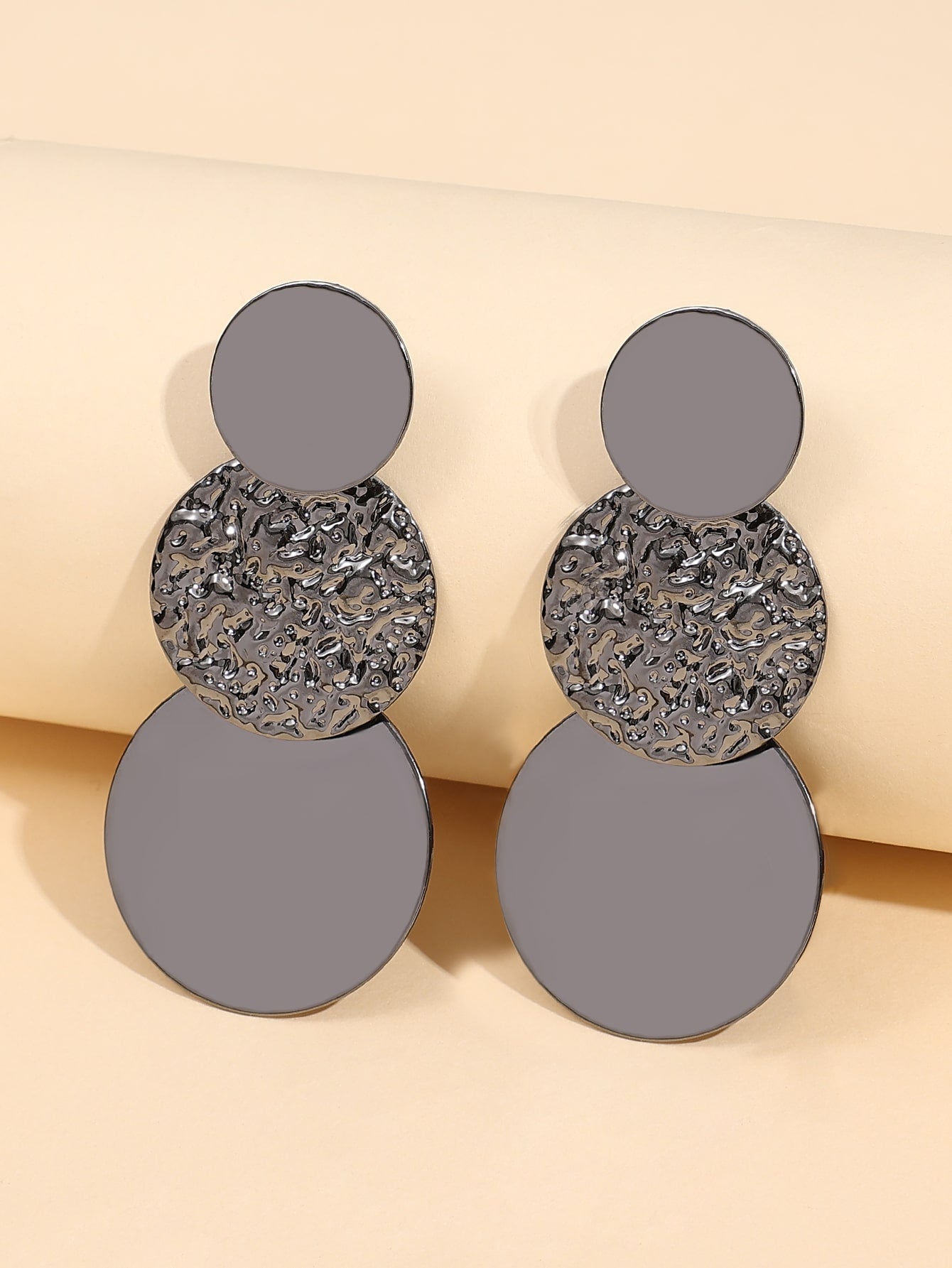 Textured Metal Round Drop Earrings