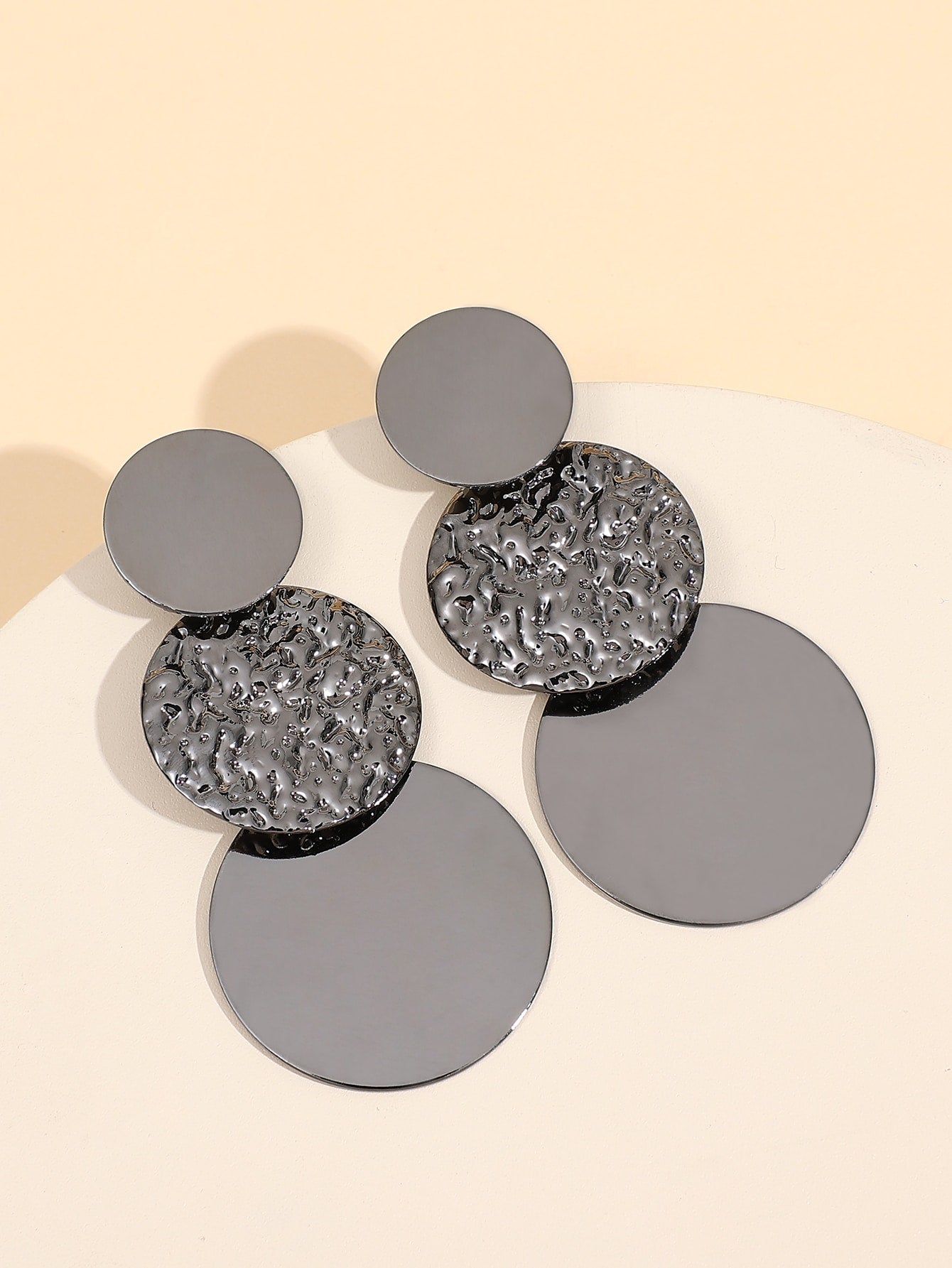 Textured Metal Round Drop Earrings