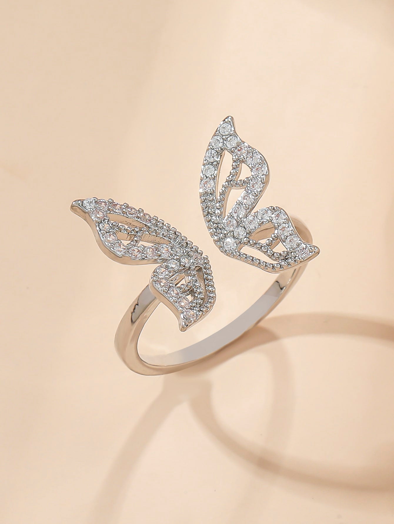 Rhinestone Butterfly Design Cuff Ring