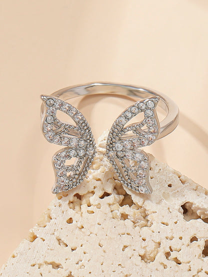 Rhinestone Butterfly Design Cuff Ring