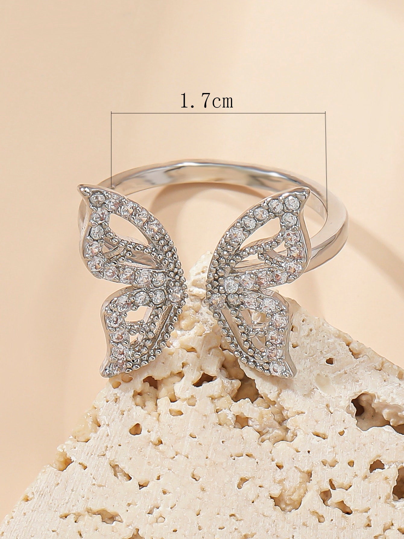 Rhinestone Butterfly Design Cuff Ring