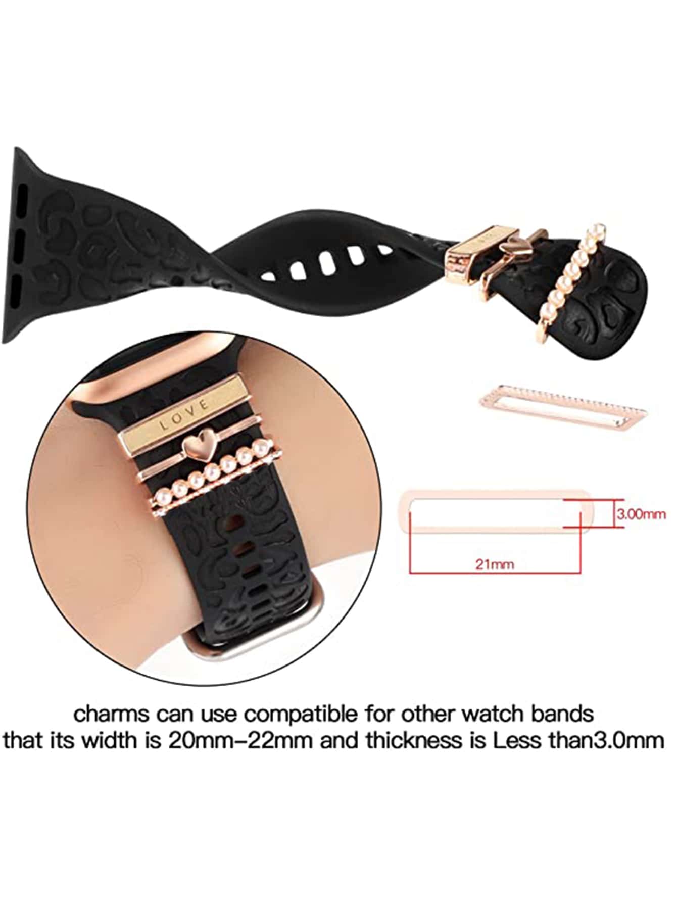 4pcs Heart Decor Watchband Ornament