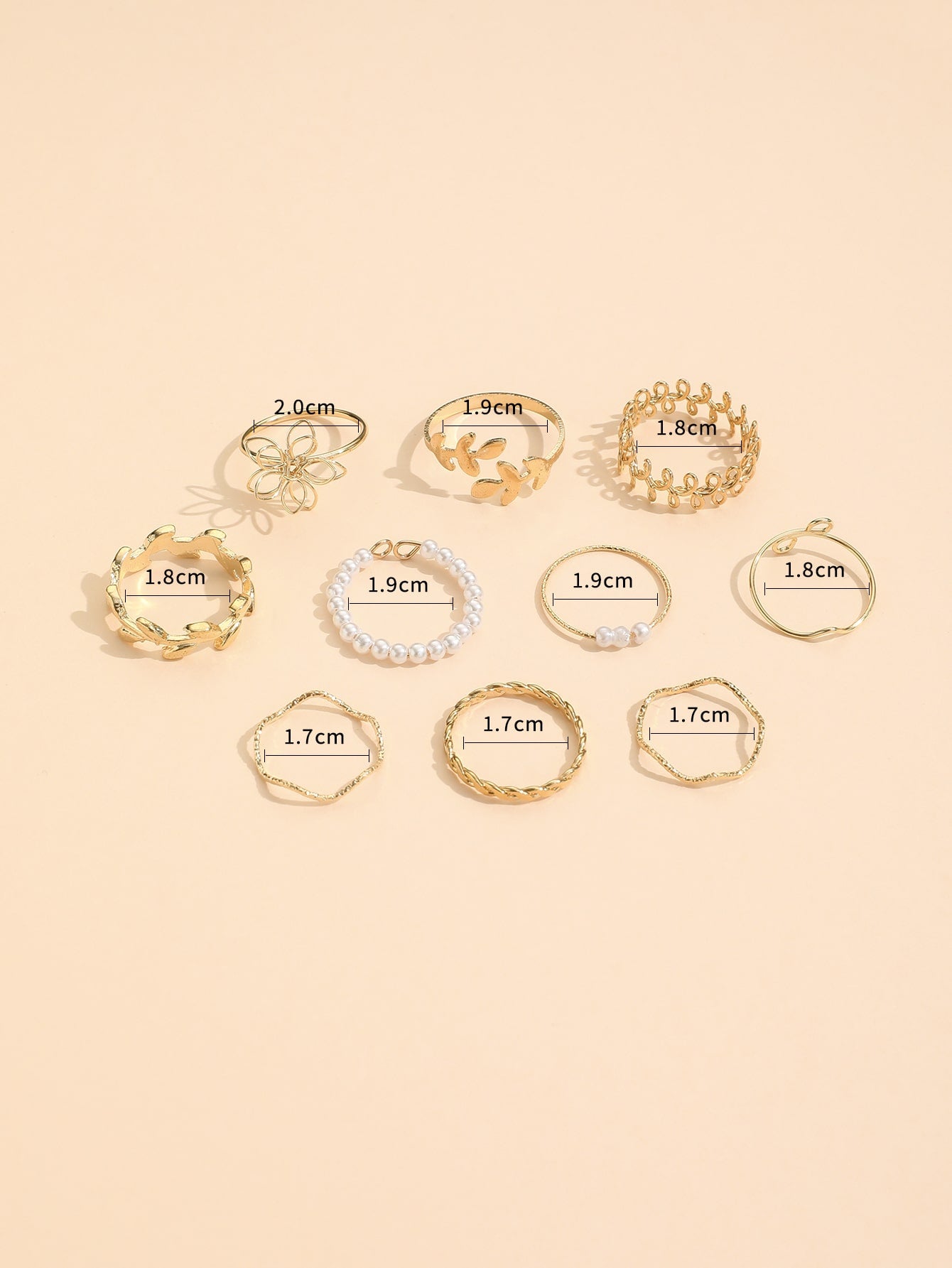 10pcs Leaf & Faux Pearl Decor Ring