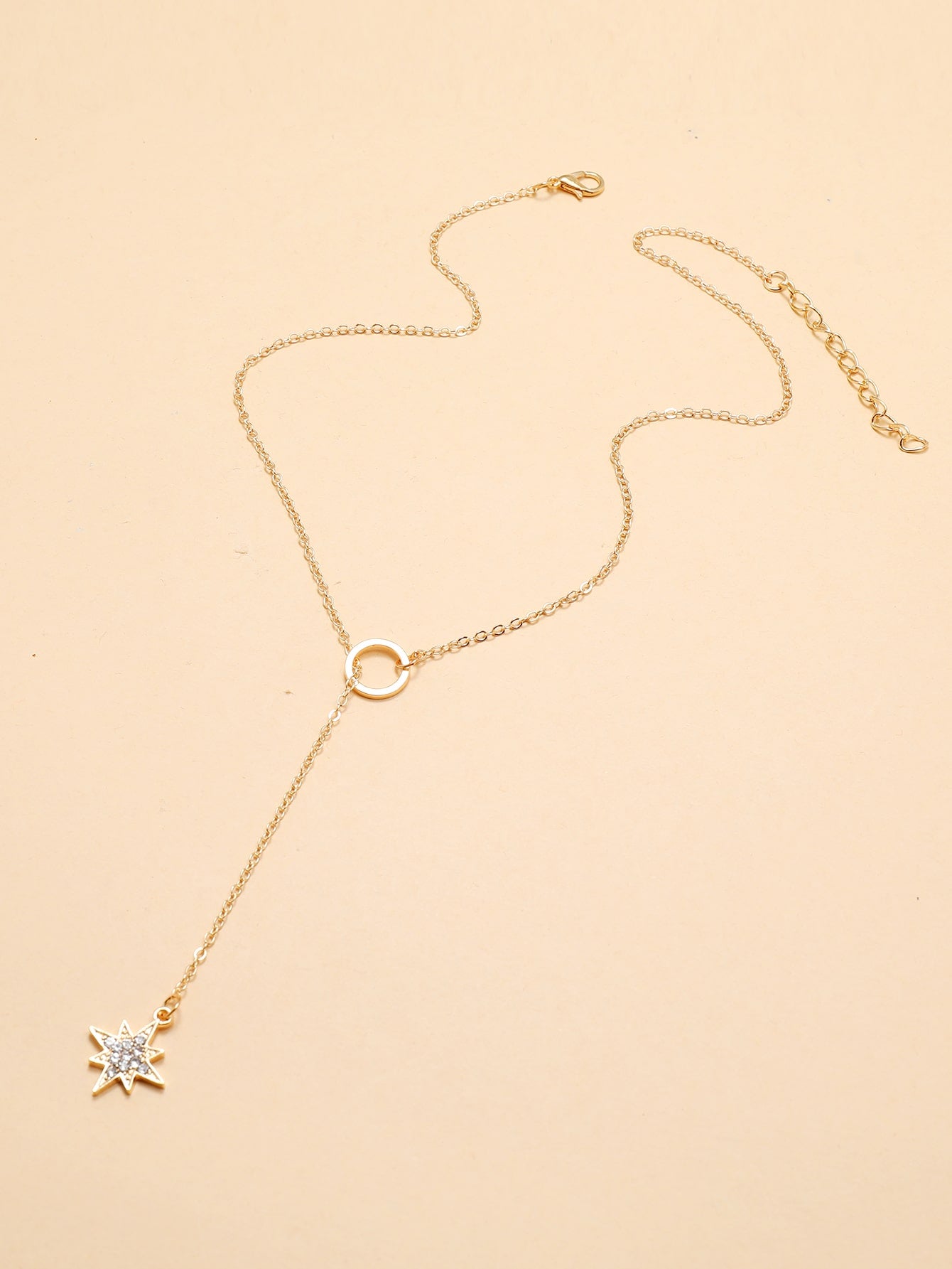 Rhinestone Decor Circle Star Charm Y Lariat Necklace