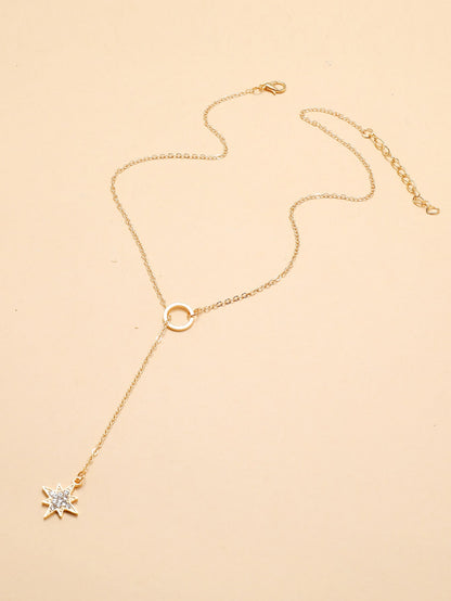 Rhinestone Decor Circle Star Charm Y Lariat Necklace