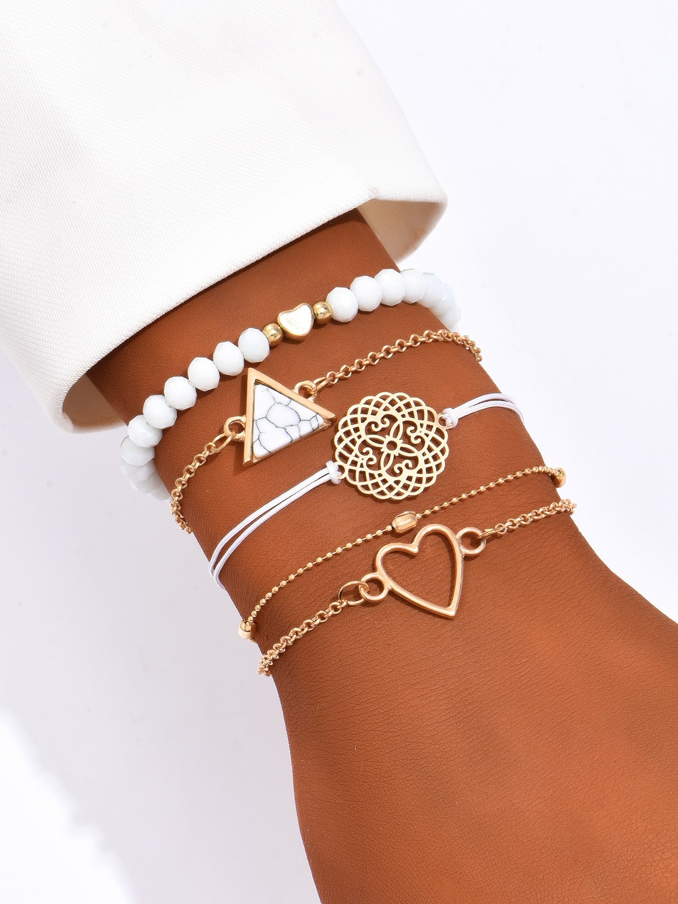 5pcs Heart & Triangle Decor Bracelet