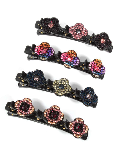 4pcs Rhinestone Flower Decor Hair Clip Can Do Multiple Shapes