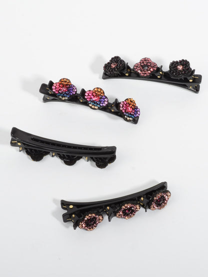 4pcs Rhinestone Flower Decor Hair Clip Can Do Multiple Shapes