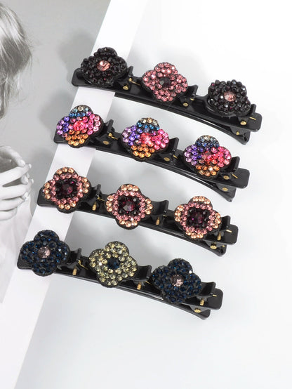 4pcs Rhinestone Flower Decor Hair Clip Can Do Multiple Shapes