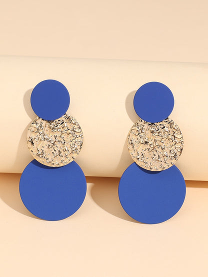 Textured Metal Round Drop Earrings