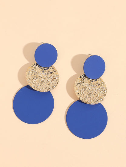 Textured Metal Round Drop Earrings