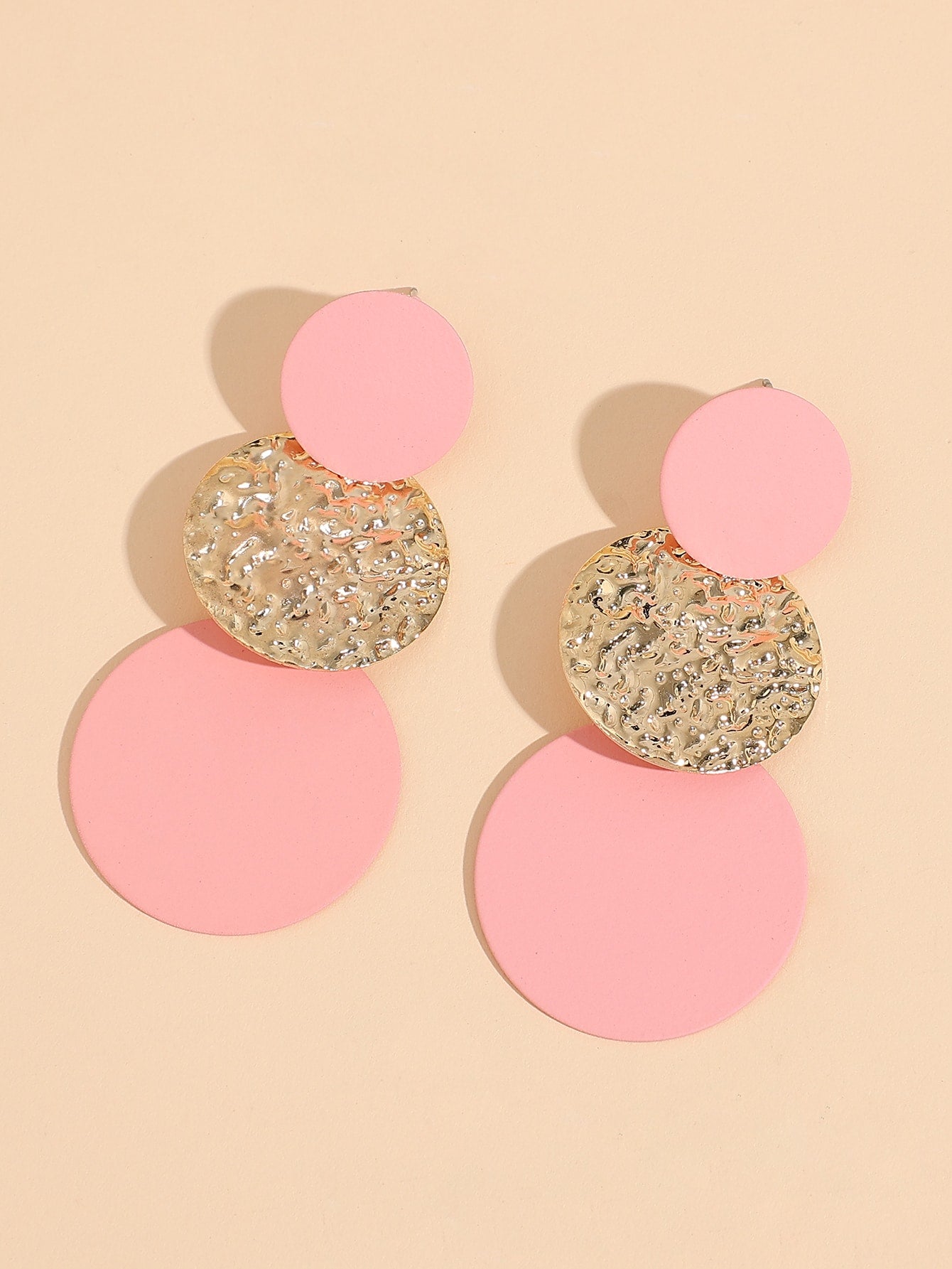 Textured Metal Round Drop Earrings