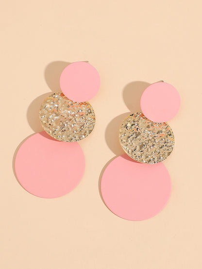 Textured Metal Round Drop Earrings