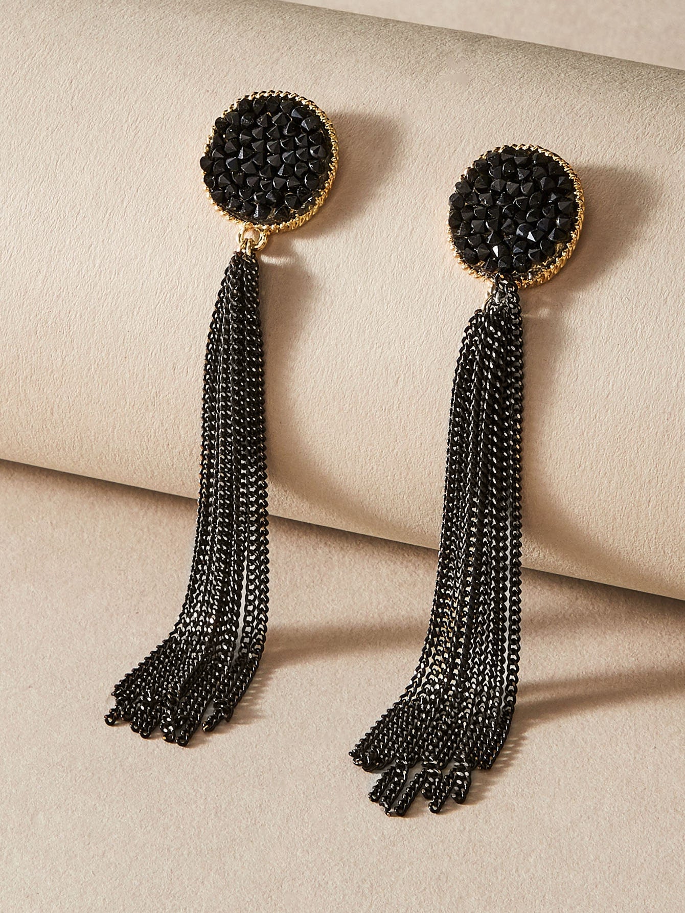 Rhinestone Decor Tassel Drop Earrings