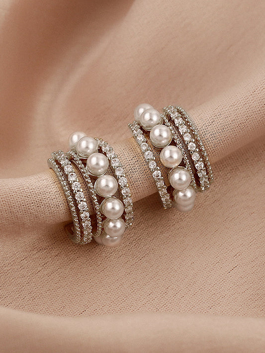 Faux Pearl Decor Hoop Earrings